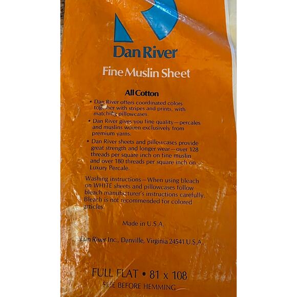vintage Sheet Fine Muslin Full Flat Dan River Yellow USA 81x108 - Picture 4 of 4